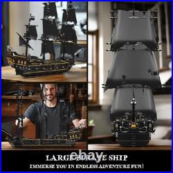 13199 Pirates Ship Model Building Blocks Kits, MOC Large Black Pearl Sailboat