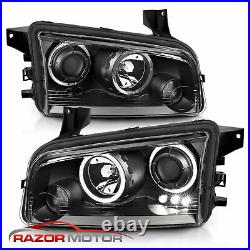 2006-2010 For Dodge Charger Black Projector Headlights Pair/Hi-power LED Halo