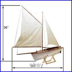 36 White Prince Wooden Model Décor Sailboat Ship with Cloth Sails