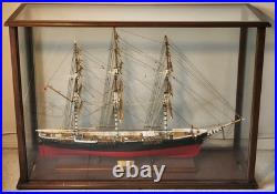 American Three Masted Clipper Ship Model Sovereign of the Seas Under Glass Case