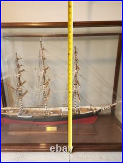American Three Masted Clipper Ship Model Sovereign of the Seas Under Glass Case