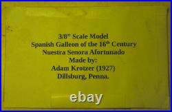 Antique 3/8 Scale Model Spanish Galleon Ship w Glass Case 1927 Dillsburg Pa