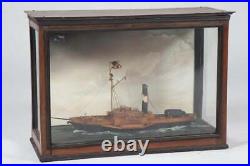 Antique Encased Model Ship Diorama American Sidewheeler Steamship Maritime D