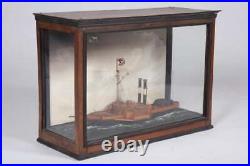 Antique Encased Model Ship Diorama American Sidewheeler Steamship Maritime D