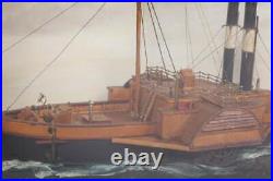 Antique Encased Model Ship Diorama American Sidewheeler Steamship Maritime D