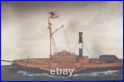 Antique Encased Model Ship Diorama American Sidewheeler Steamship Maritime D