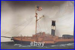 Antique Encased Model Ship Diorama American Sidewheeler Steamship Maritime D