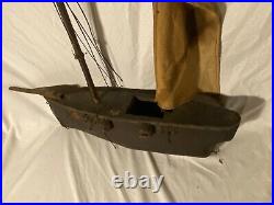 Antique Folk Art Sailing Navy Military Ship Hand Carved Wood and Tin U-99