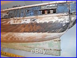 Antique Hand Crafted Large Wood Model Sailing Ship for Restoration