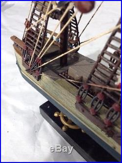 Antique Hand-Crafted Wooden Sailboat Ship Model Miniature for Display
