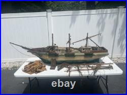 Antique Large Wooden Model Ship Sovereign Seas With Sails