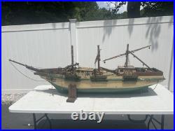 Antique Large Wooden Model Ship Sovereign Seas With Sails