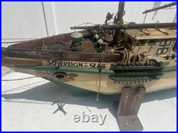 Antique Large Wooden Model Ship Sovereign Seas With Sails