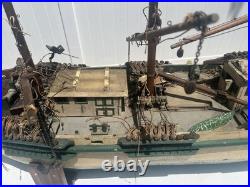Antique Large Wooden Model Ship Sovereign Seas With Sails