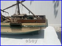 Antique Large Wooden Model Ship Sovereign Seas With Sails