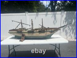 Antique Large Wooden Model Ship Sovereign Seas With Sails