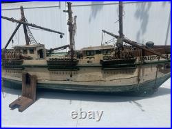 Antique Large Wooden Model Ship Sovereign Seas With Sails