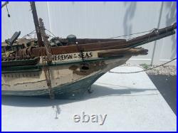 Antique Large Wooden Model Ship Sovereign Seas With Sails