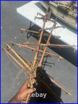 Antique Large Wooden Model Ship Sovereign Seas With Sails