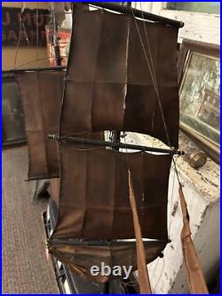 Antique Primitive Handmade Folk Art Pond Boat Model Ship