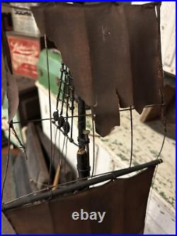 Antique Primitive Handmade Folk Art Pond Boat Model Ship