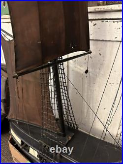 Antique Primitive Handmade Folk Art Pond Boat Model Ship