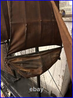 Antique Primitive Handmade Folk Art Pond Boat Model Ship