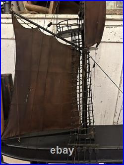 Antique Primitive Handmade Folk Art Pond Boat Model Ship