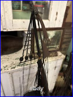 Antique Primitive Handmade Folk Art Pond Boat Model Ship