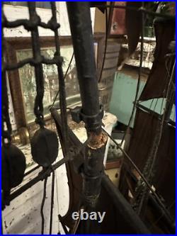 Antique Primitive Handmade Folk Art Pond Boat Model Ship