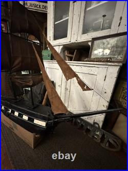 Antique Primitive Handmade Folk Art Pond Boat Model Ship