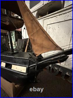 Antique Primitive Handmade Folk Art Pond Boat Model Ship