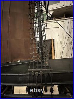 Antique Primitive Handmade Folk Art Pond Boat Model Ship