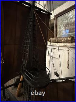 Antique Primitive Handmade Folk Art Pond Boat Model Ship