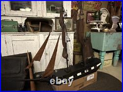 Antique Primitive Handmade Folk Art Pond Boat Model Ship