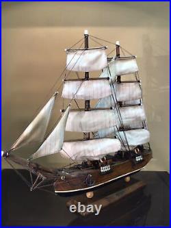 Antique Sailing Ship NOT A KIT 17.5tall 19long All Wood Bric-Barca Siglo XIX