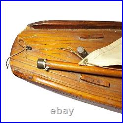 Antique Seaworthy Wooden Pond Sail Boat Inlaid Model Ship Hand Made
