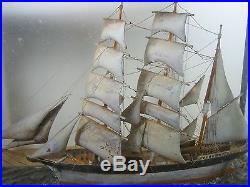 Antique Ships Model & Case 3-masted Schooner full-rigging named for-restoration