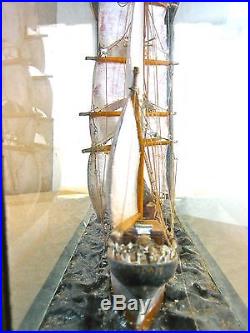 Antique Ships Model & Case 3-masted Schooner full-rigging named for-restoration