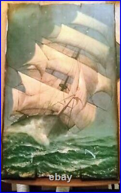 Antique style Clippership oil painting marie monaco Danger on High Seas