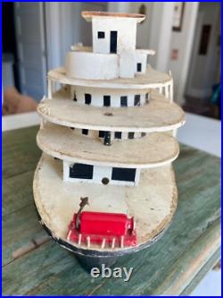 Antique wooden Ocean Liner Steam Ship Boat folk art hand made