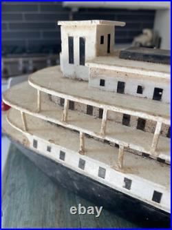 Antique wooden Ocean Liner Steam Ship Boat folk art hand made