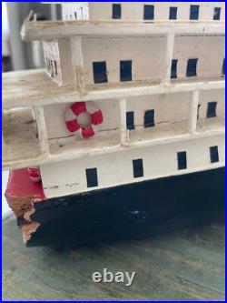 Antique wooden Ocean Liner Steam Ship Boat folk art hand made