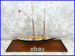 Blue Nose Sailing Ship Model with Custom Glass and Wood Trim Case