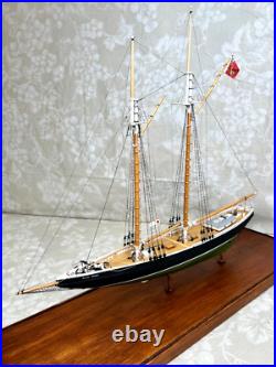 Blue Nose Sailing Ship Model with Custom Glass and Wood Trim Case