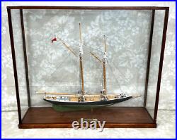Blue Nose Sailing Ship Model with Custom Glass and Wood Trim Case
