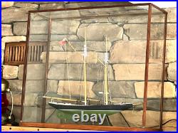Blue Nose Sailing Ship Model with Custom Glass and Wood Trim Case