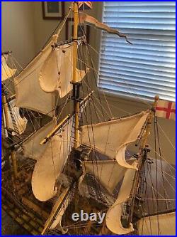 Carved And Painted Wooden Model Of An 18th Century Three Masted War Ship