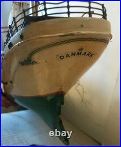 Danmark Tall Sailing Ship Old Model Wooden Boat For Restoration Vintage
