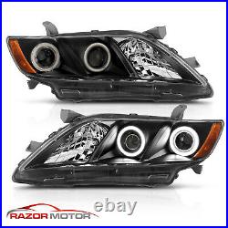 Dual LED HaloFor 2007 2008 2009 Toyota Camry Black Projector Headlights Pair